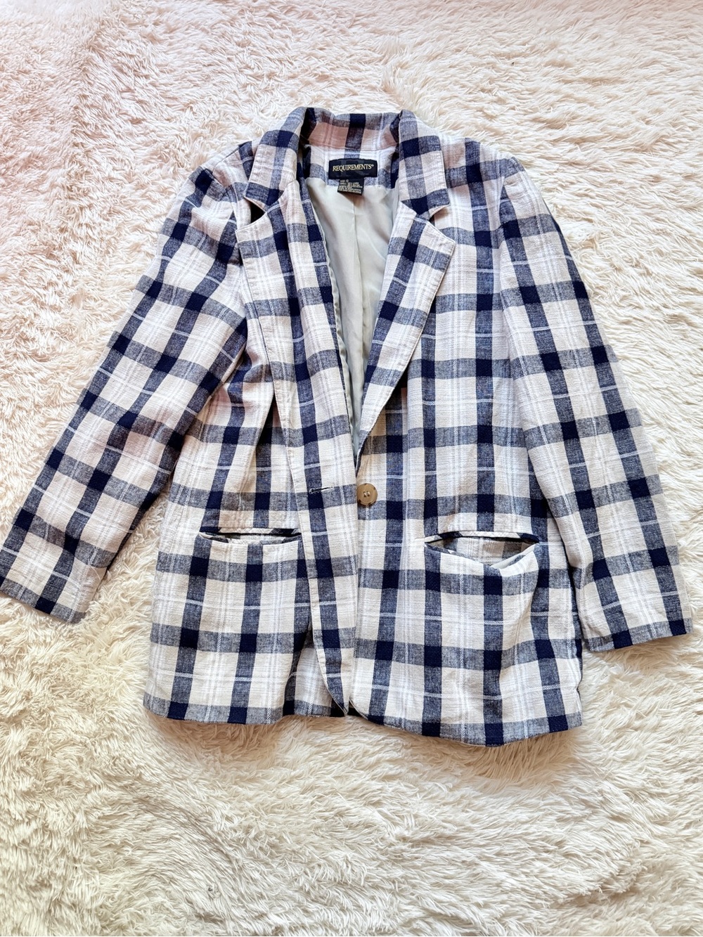 Vintage Requirements Navy and White Plaid Blazer